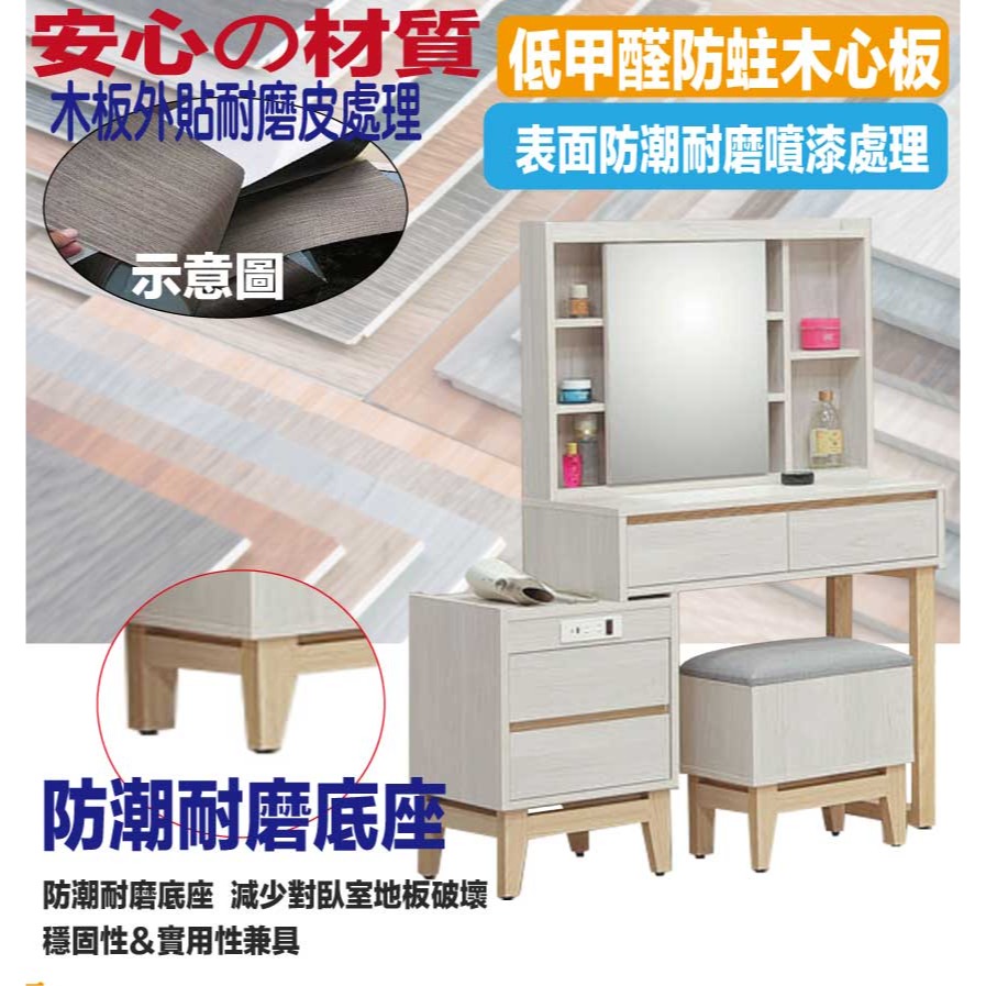 【綠家居】歌斯2.8尺可伸縮側推式鏡面組合(含化妝椅)-細節圖5