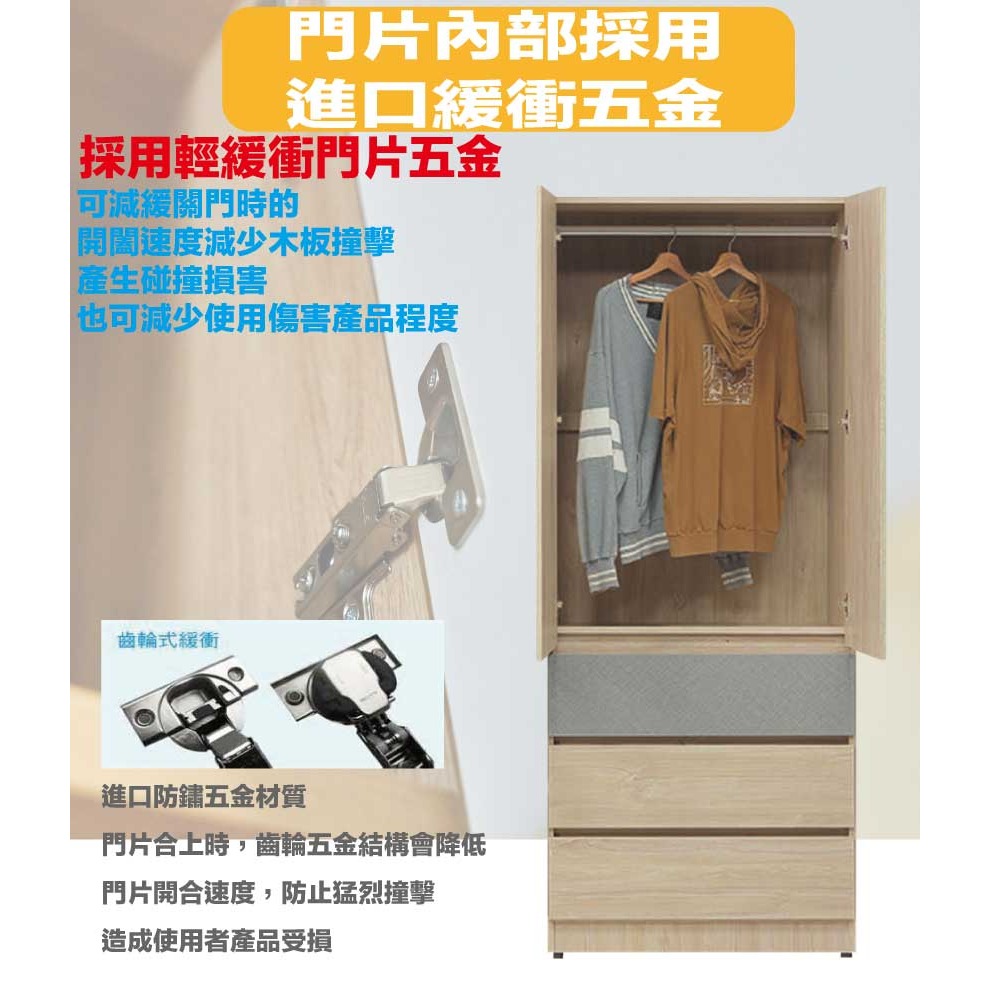 【綠家居】唐斯2.7尺二門三抽衣櫃-細節圖6