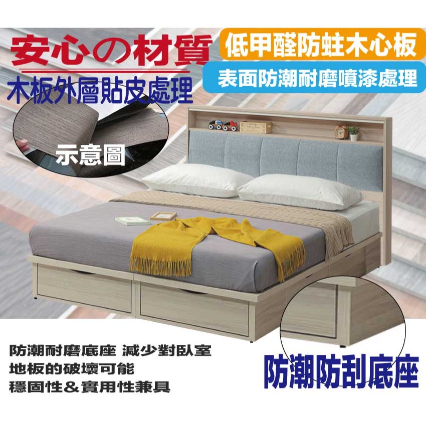 【綠家居】美斯六抽5尺雙人貓抓布床台組合(床頭片＋六抽床底＋不含床墊)-細節圖5