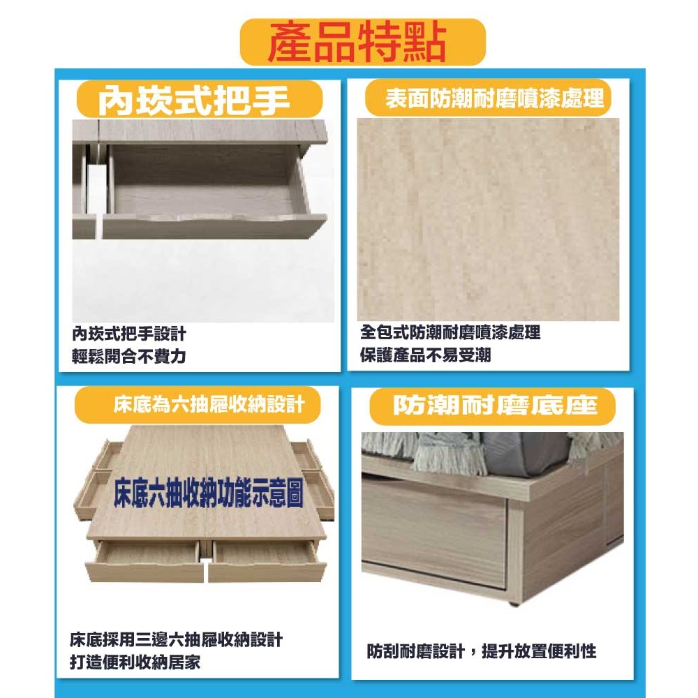 【綠家居】美斯6尺雙人加大貓抓布六抽床台組合(床頭箱＋六抽床底＋不含床墊)-細節圖9