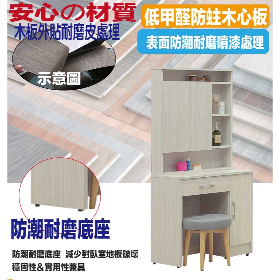 【綠家居】普伊斯2.5尺開合鏡面鏡台組合(二色可選+含化妝椅)-細節圖5