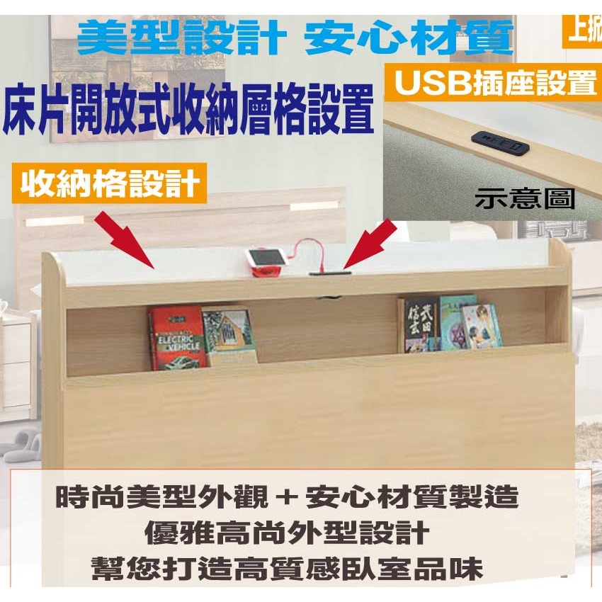 【綠家居】普伊斯5尺雙人插座可收納床頭片(二色可選)-細節圖6