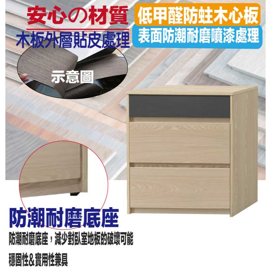 【綠家居】唐斯2.7尺雙色三抽床頭櫃-細節圖5
