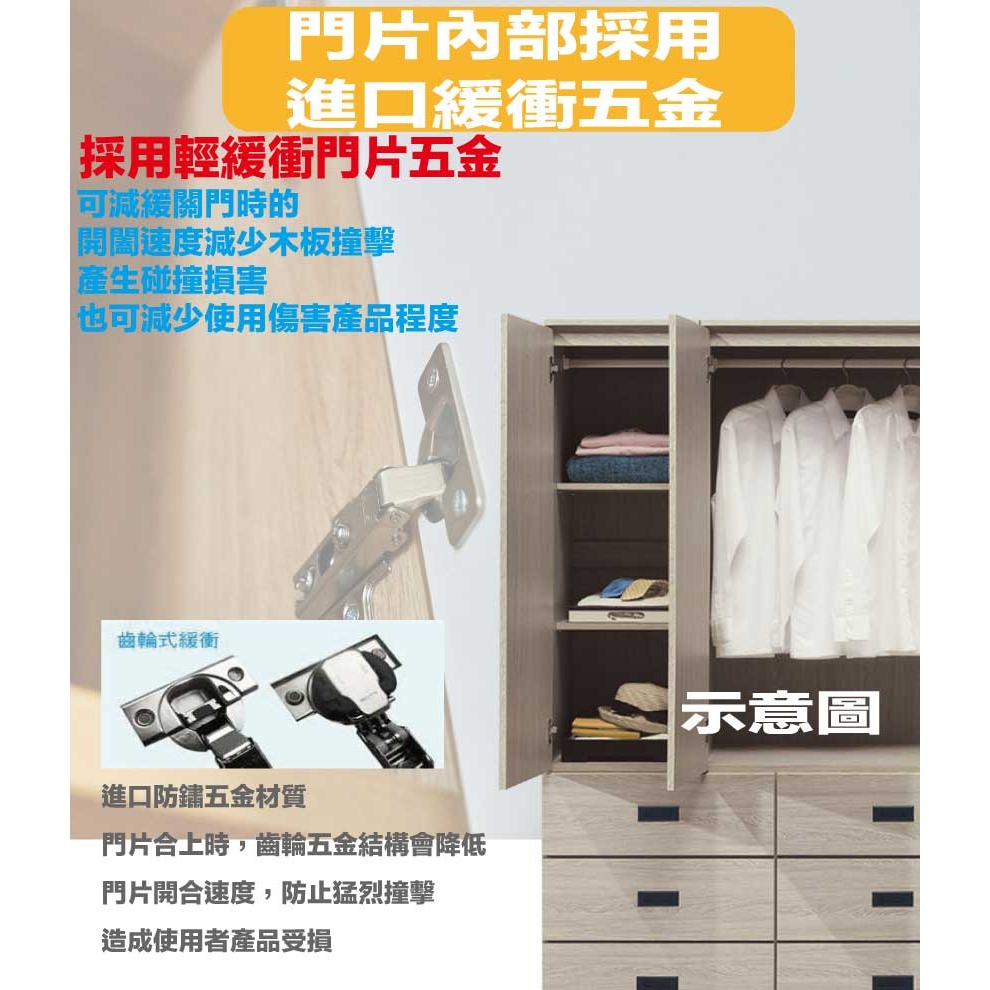 【綠家居】格斯灰橡4.1尺三門六抽衣櫃-細節圖6