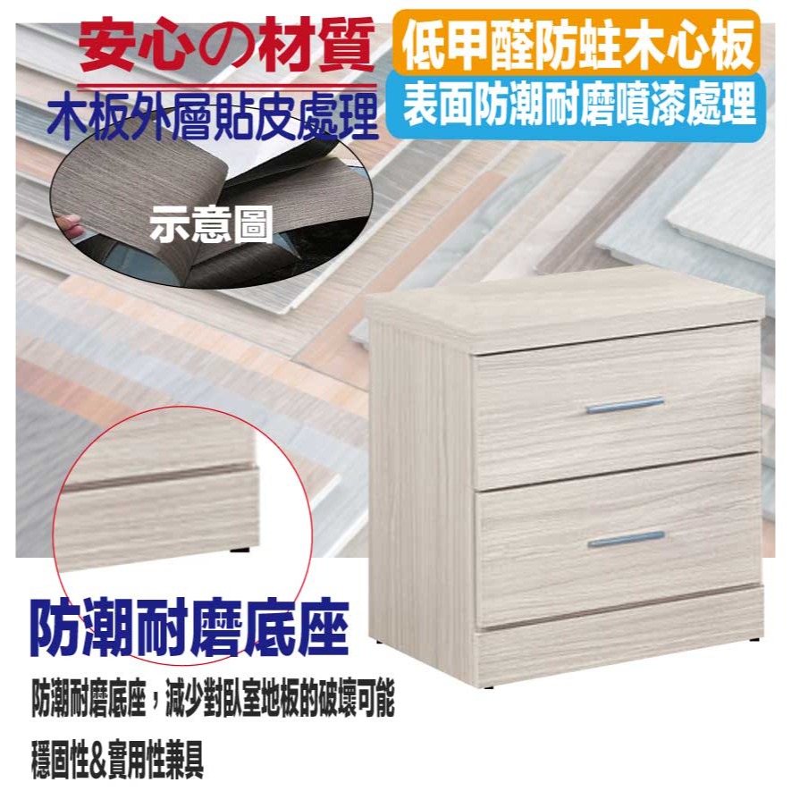 【綠家居】包格斯1.6尺白梣木紋二抽床頭櫃-細節圖5