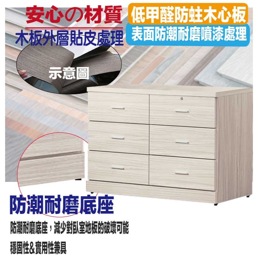 【綠家居】包格斯4尺白梣木紋六抽斗櫃-細節圖5