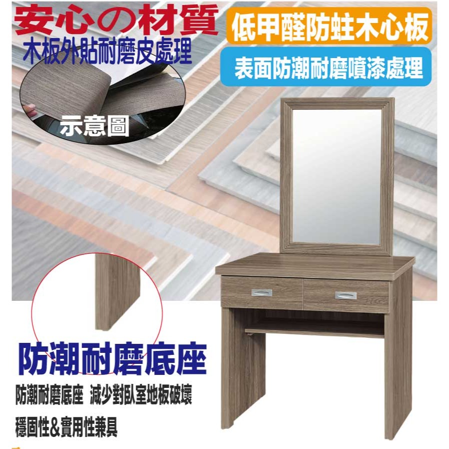 【綠家居】包格斯2尺二抽鏡面鏡台組合(五色可選＋含化妝椅)-細節圖5