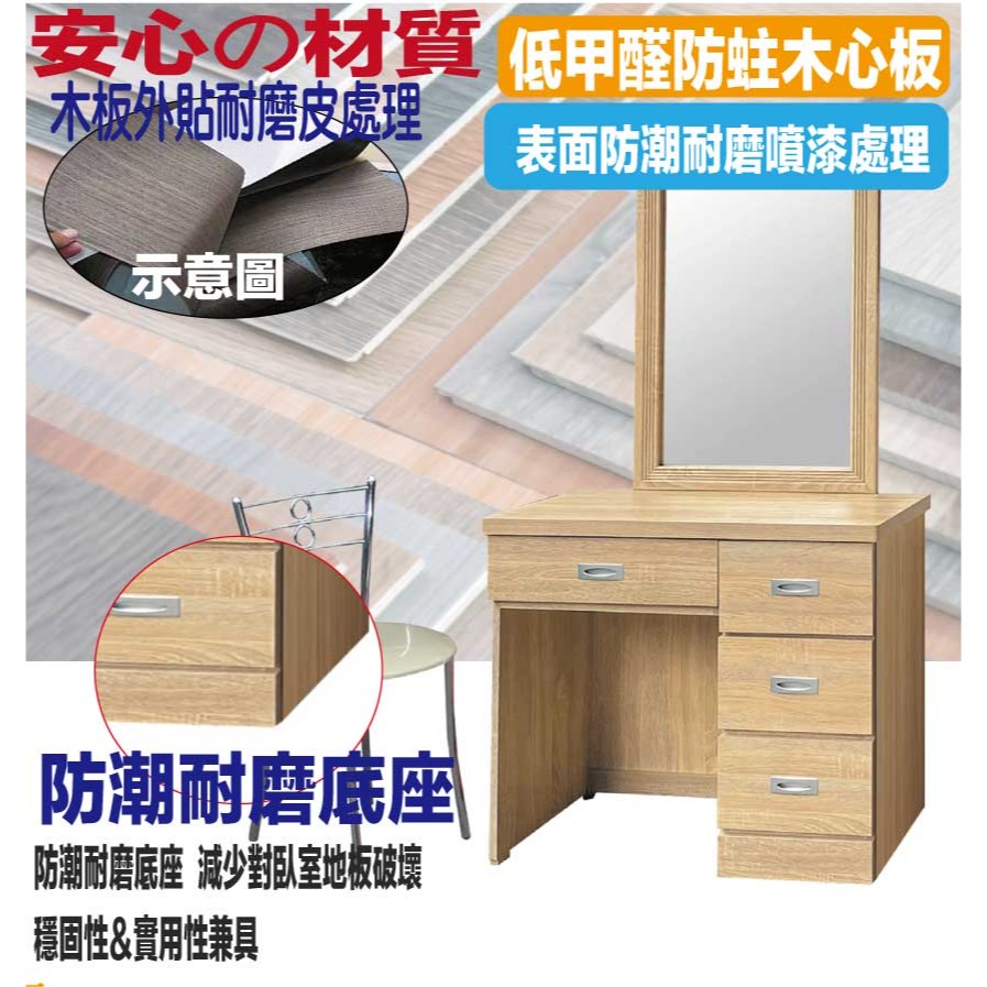 【綠家居】包格斯2.7尺四抽鏡面鏡台組合(六色可選＋含化妝椅)-細節圖5