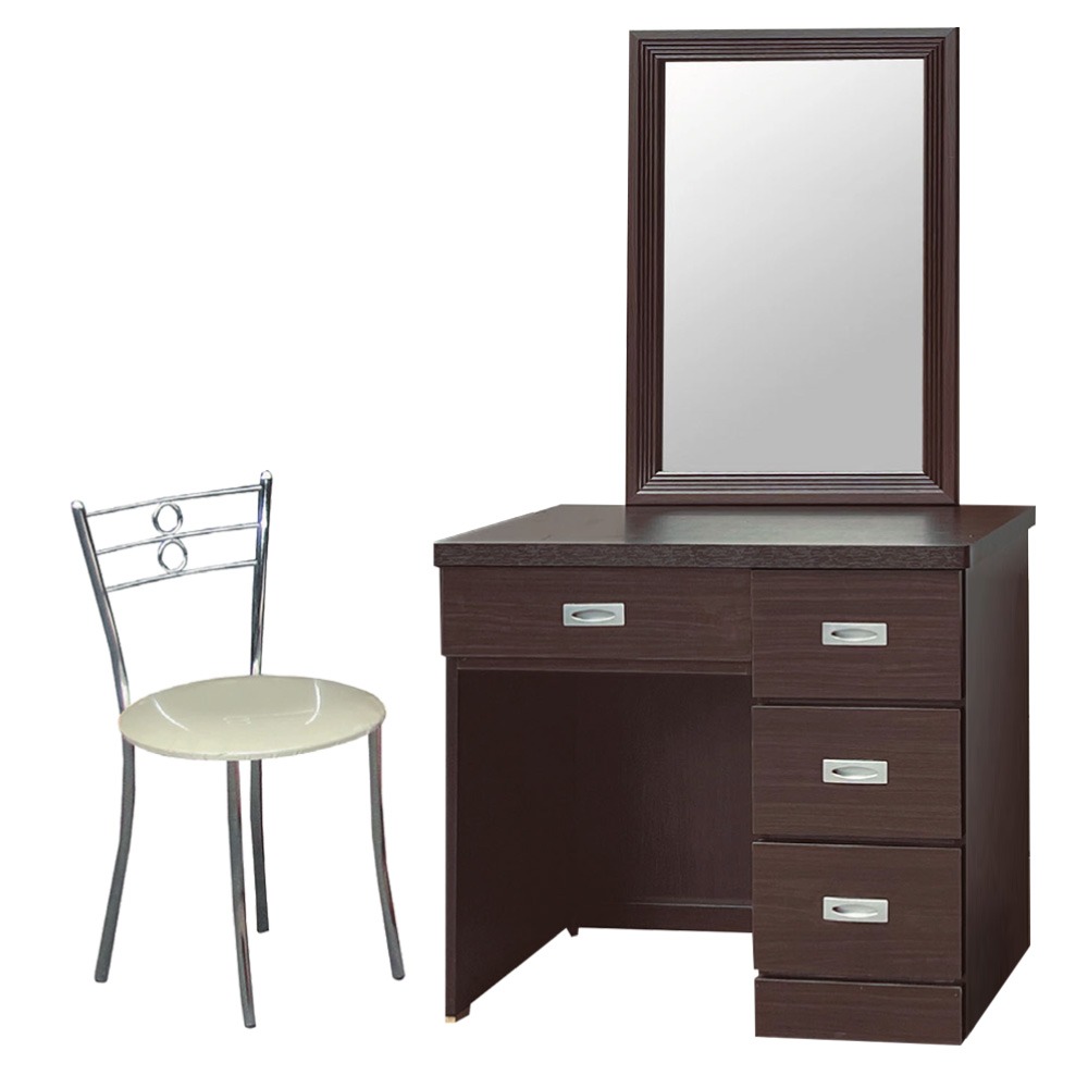 【綠家居】包格斯2.7尺四抽鏡面鏡台組合(六色可選＋含化妝椅)-規格圖11