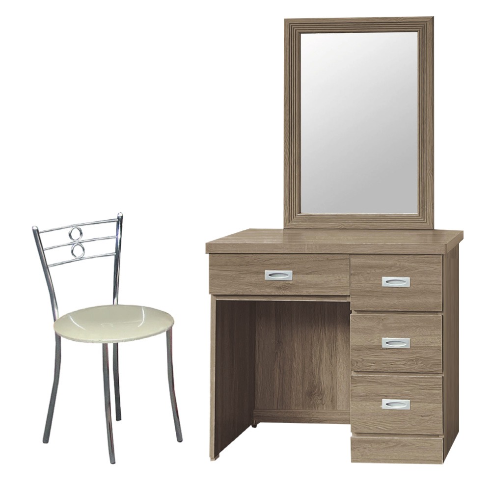 【綠家居】包格斯2.7尺四抽鏡面鏡台組合(六色可選＋含化妝椅)-規格圖11