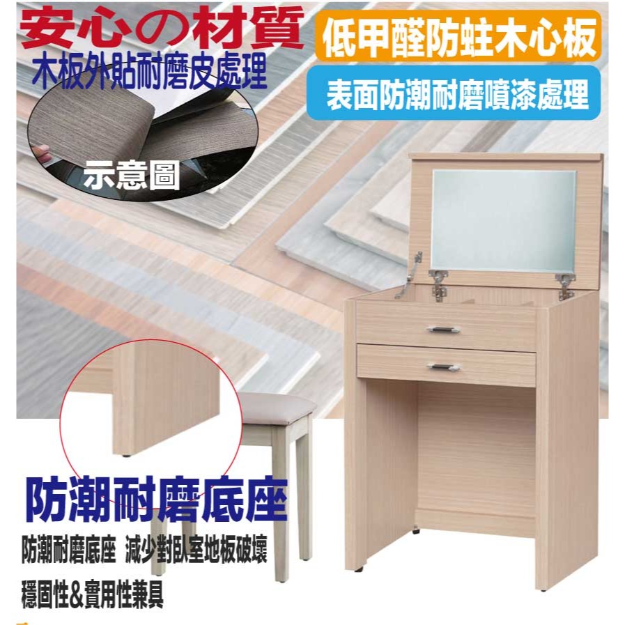 【綠家居】華格斯2尺上掀鏡面鏡台組合(二色可選＋含化妝椅)-細節圖5