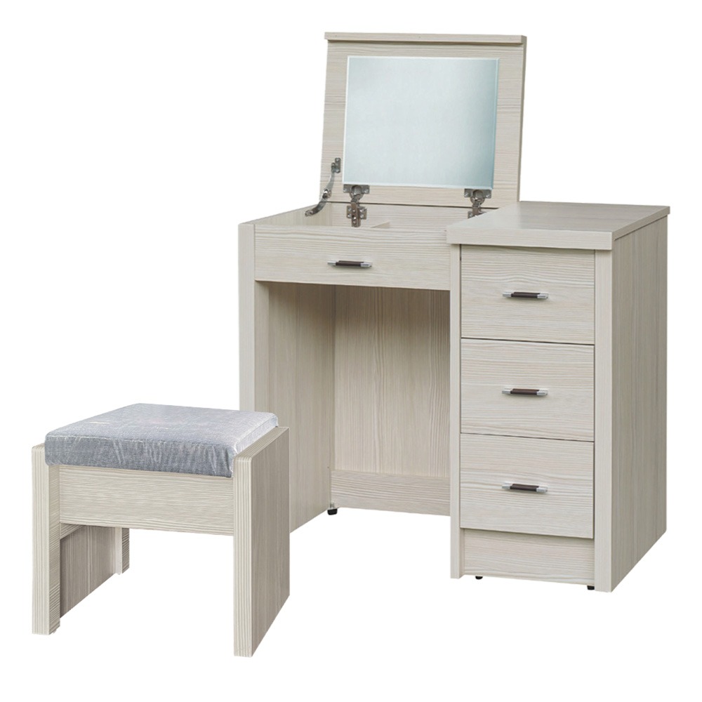 【綠家居】華格斯2.7尺三抽上掀鏡面鏡台組合(三色可選＋含化妝椅)-規格圖11