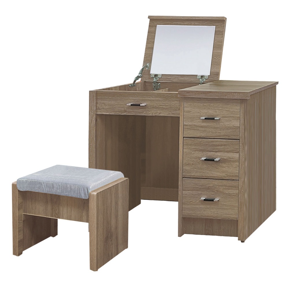 【綠家居】華格斯2.7尺三抽上掀鏡面鏡台組合(三色可選＋含化妝椅)-規格圖11