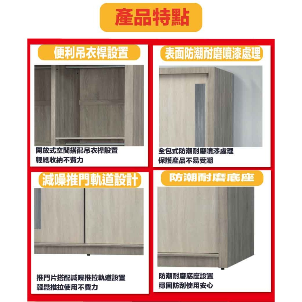 【綠家居】莉斯4尺推門衣櫃-細節圖7