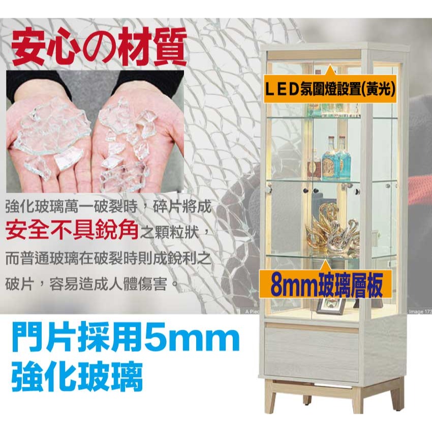 【綠家居】歌斯2.2尺二門單抽展示櫃-細節圖6