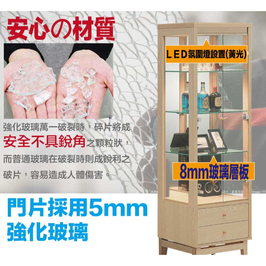 【綠家居】萬斯2.2尺二門二抽展示櫃-細節圖6