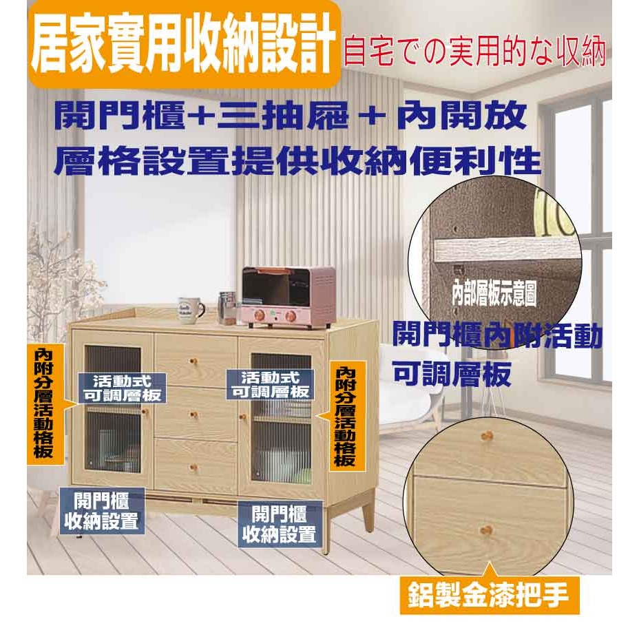 【綠家居】萬斯4尺開門三抽收納櫃-細節圖7