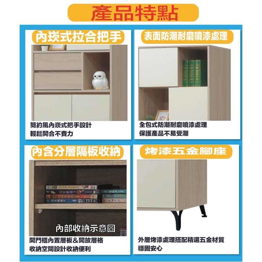 【綠家居】美斯2.2尺二抽四門展示櫃-細節圖8