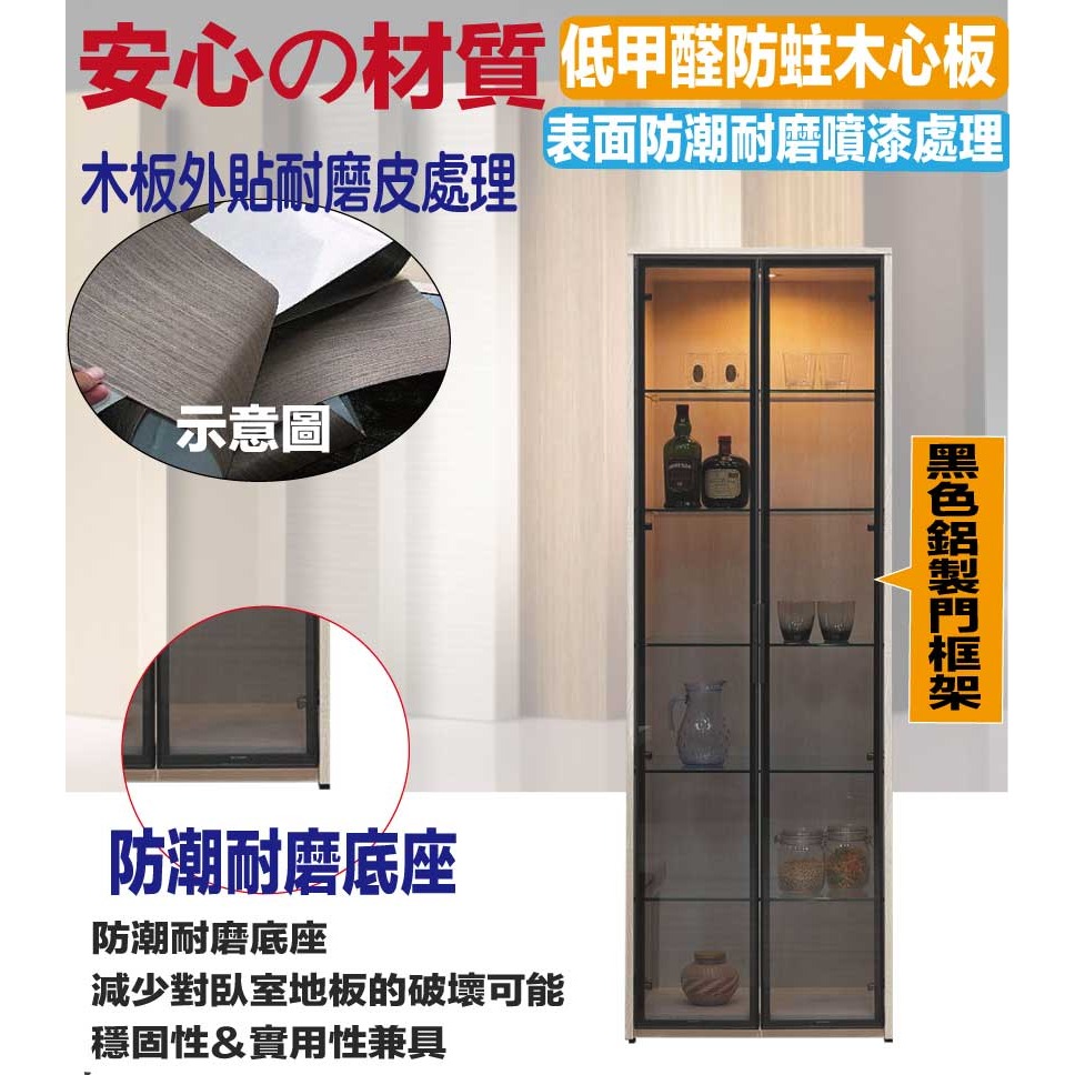 【綠家居】達斯2尺鋁框玻璃二門收納櫃(內置LED燈)-細節圖5