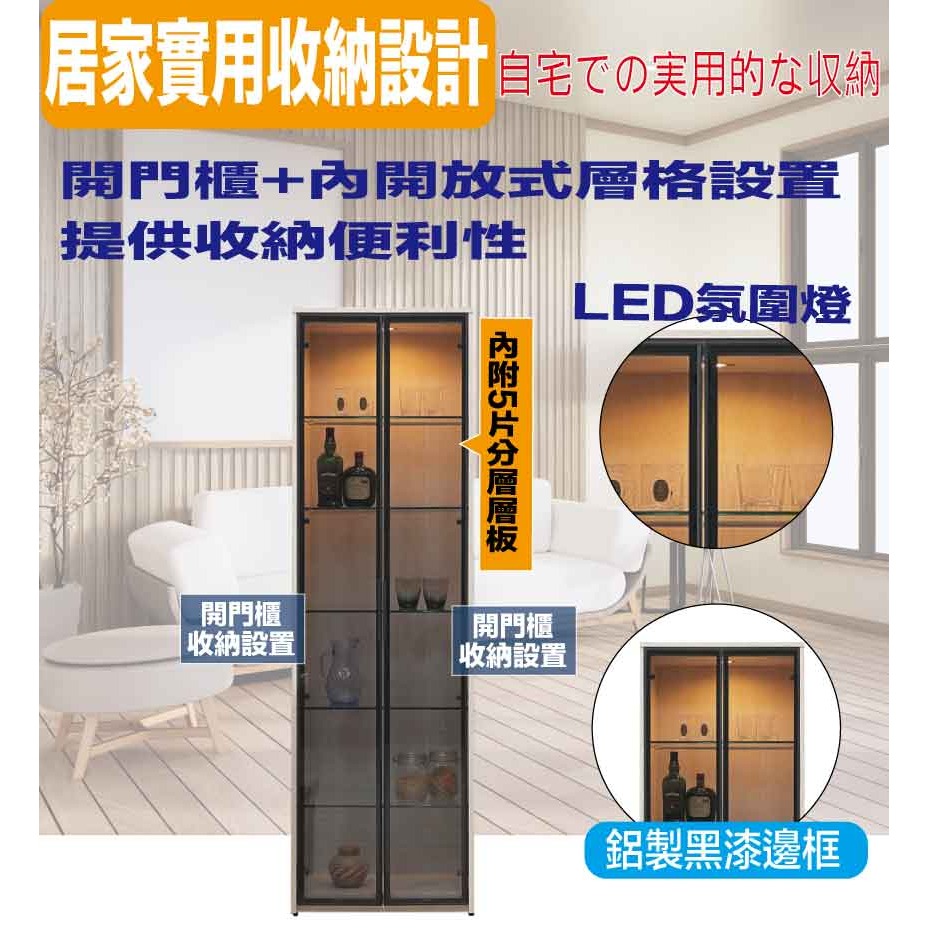 【綠家居】達斯2尺鋁框玻璃二門收納櫃(內置LED燈)-細節圖8