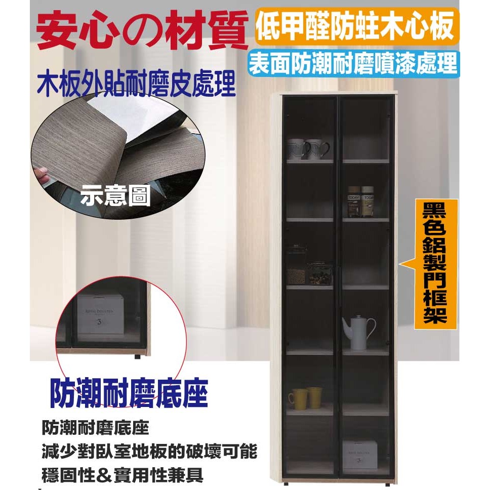 【綠家居】達斯2尺鋁框玻璃二門收納櫃-細節圖5