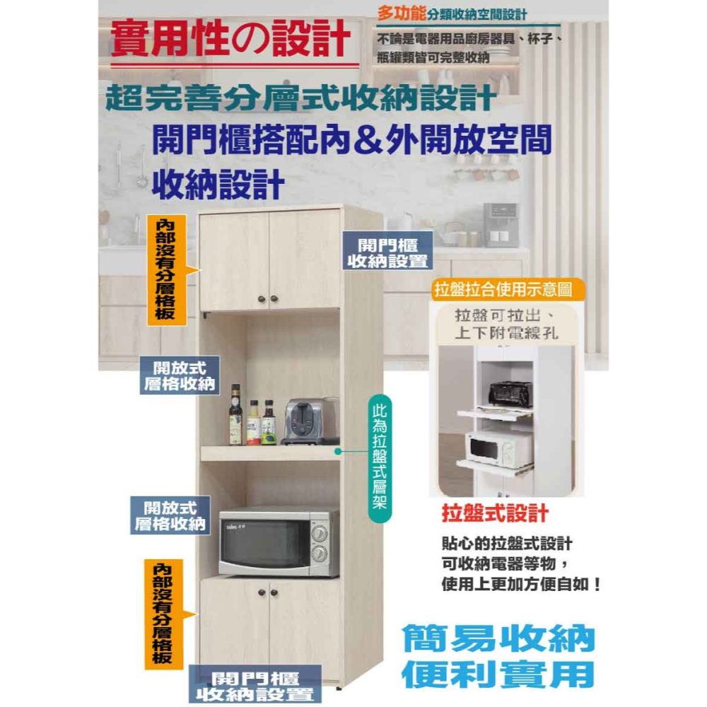 【綠家居】卡魯斯2尺四門單拉盤收納櫃/電器櫃-細節圖7
