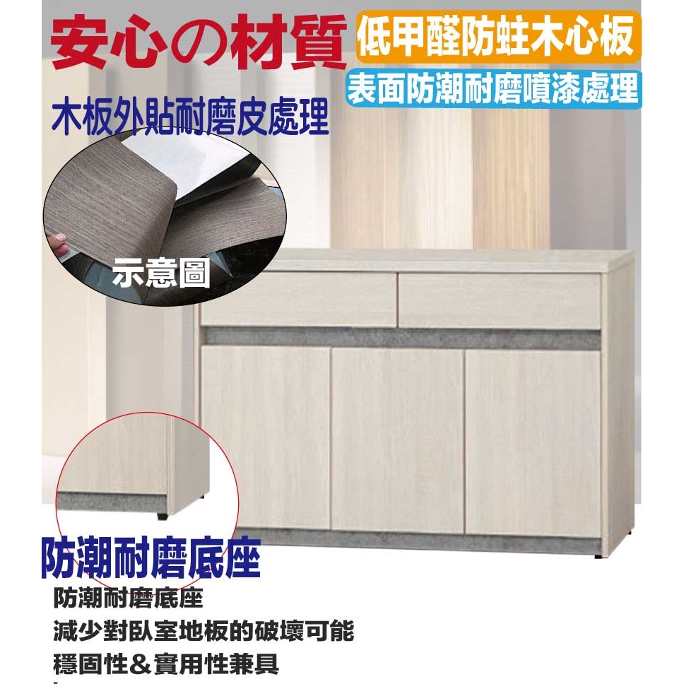 【綠家居】卡魯斯4尺三門二抽低餐櫃-細節圖5