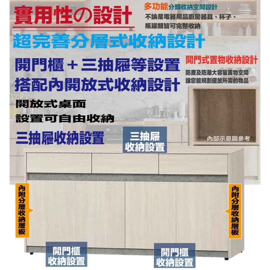 【綠家居】卡魯斯5.3尺四門三抽低餐櫃-細節圖7