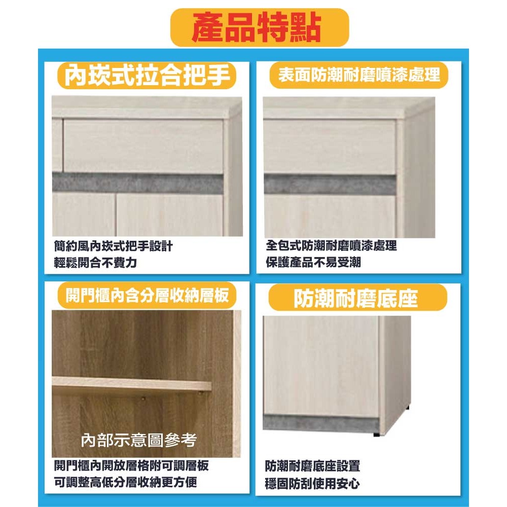 【綠家居】卡魯斯5.3尺四門三抽低餐櫃-細節圖8