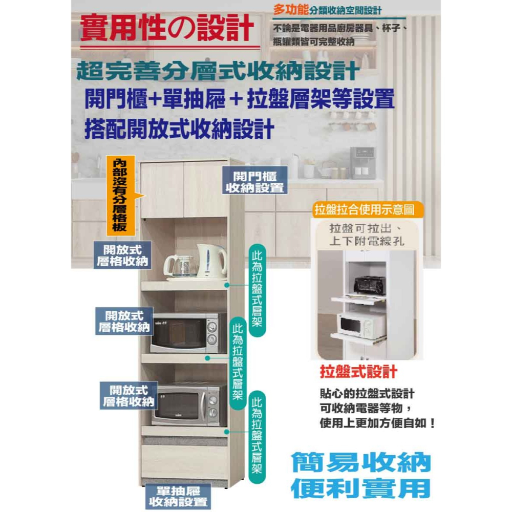 【綠家居】卡魯斯2尺二門單抽三拉盤收納櫃/電器櫃-細節圖6