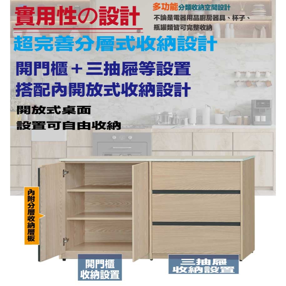 【綠家居】伊斯5尺二門三抽低餐櫃-細節圖8