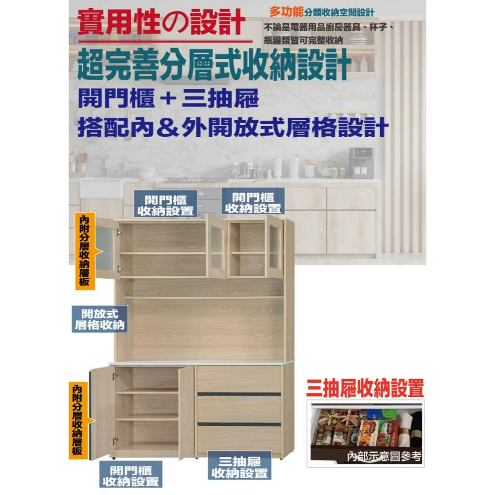 【綠家居】伊斯5尺五門三抽高餐櫃組合-細節圖8