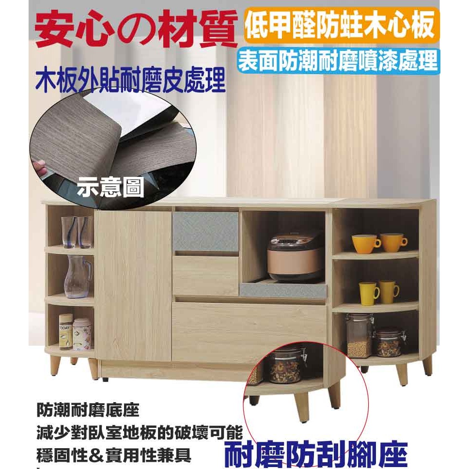 【綠家居】星空6.7尺開門三抽拉盤低餐櫃組合-細節圖5