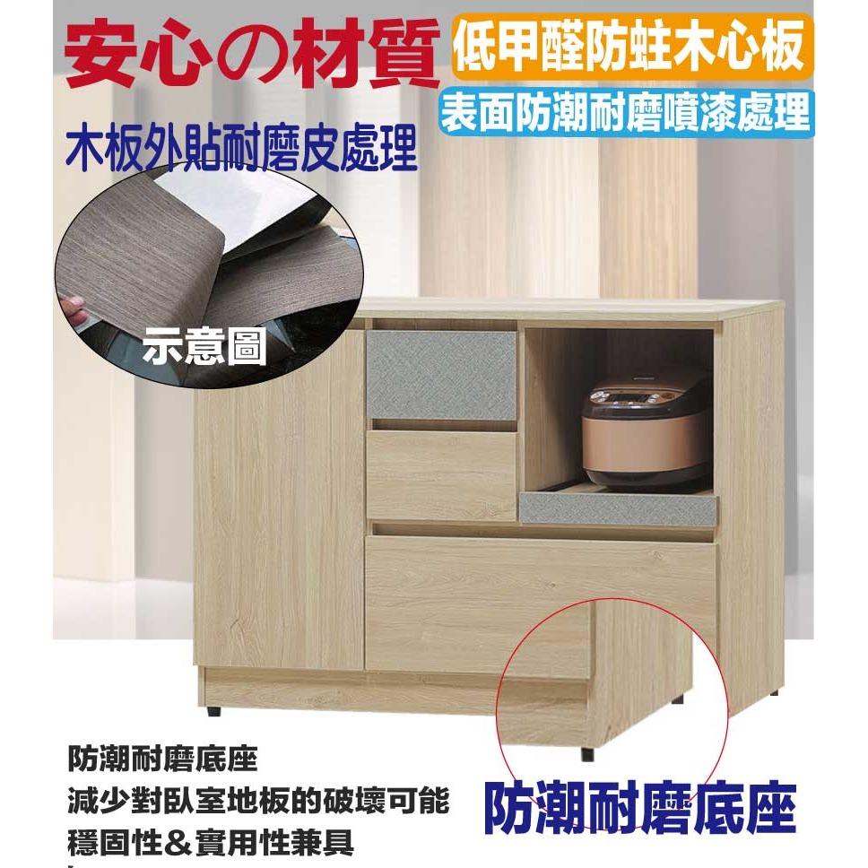 【綠家居】星空4尺開門三抽拉盤低餐櫃-細節圖5