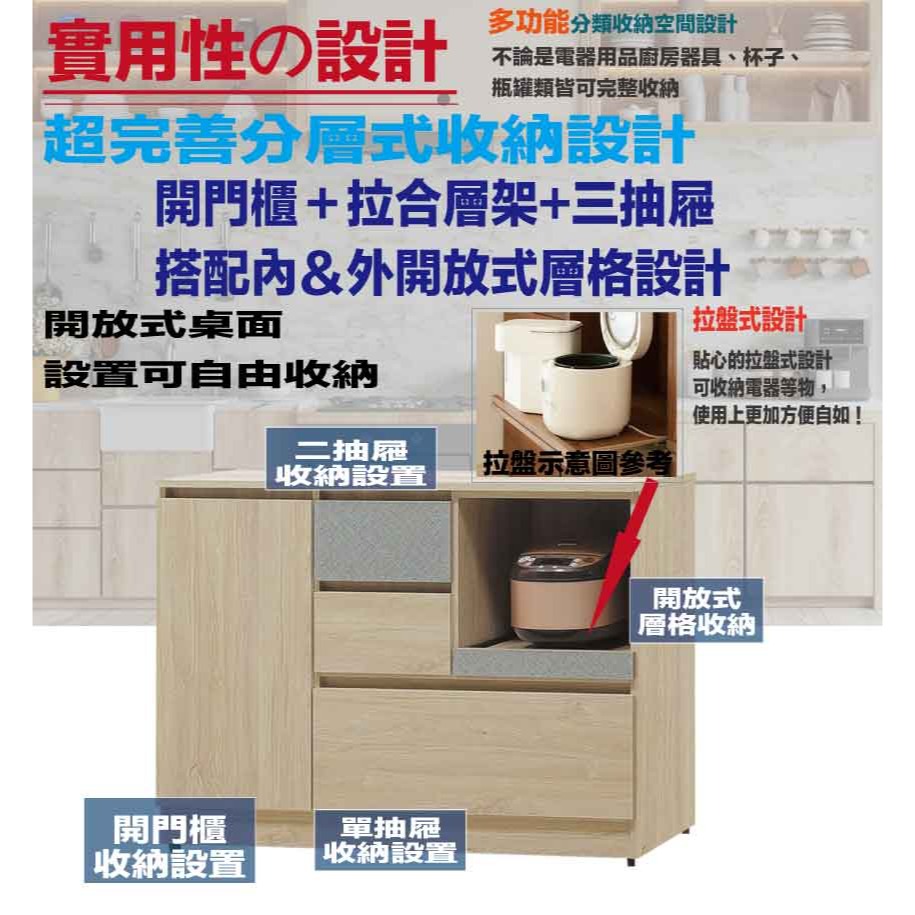 【綠家居】星空4尺開門三抽拉盤低餐櫃-細節圖6