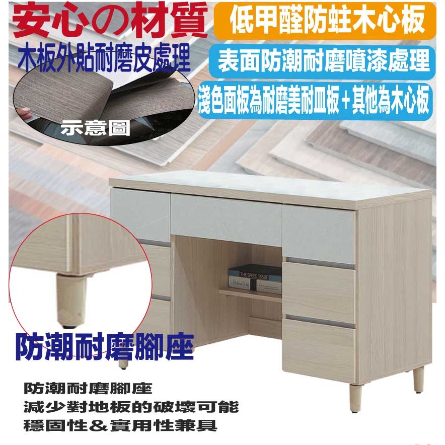 【綠家居】馬蘭雙色4尺七抽書桌-細節圖5