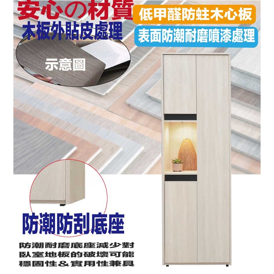 【綠家居】達斯2尺三門高玄關鞋櫃(附LED燈)-細節圖5