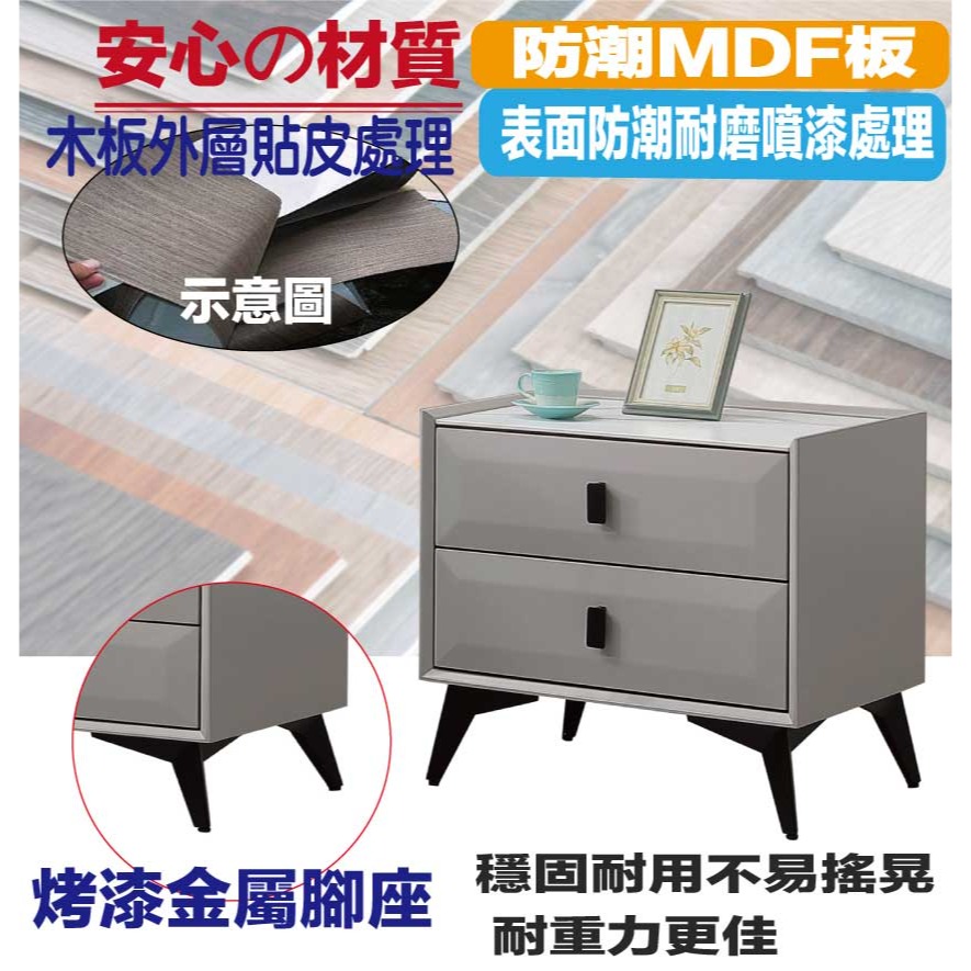 【綠家居】普斯1.7尺二抽岩板床頭櫃-細節圖5