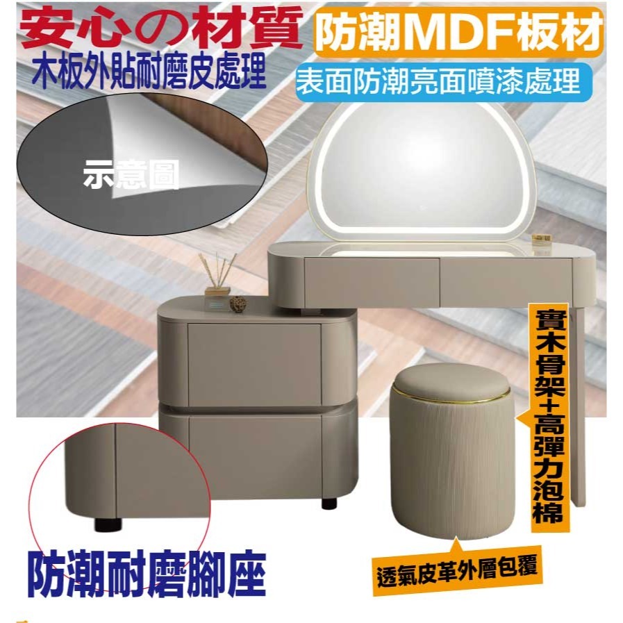 【綠家居】賈德3.3尺灰色伸縮觸控鏡面鏡台組合(含化妝椅)-細節圖5