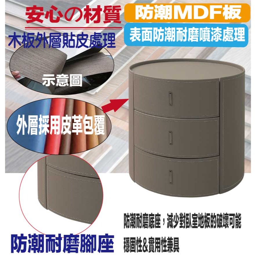 【綠家居】亞伊波1.7尺圓筒三抽皮革床頭櫃-細節圖5