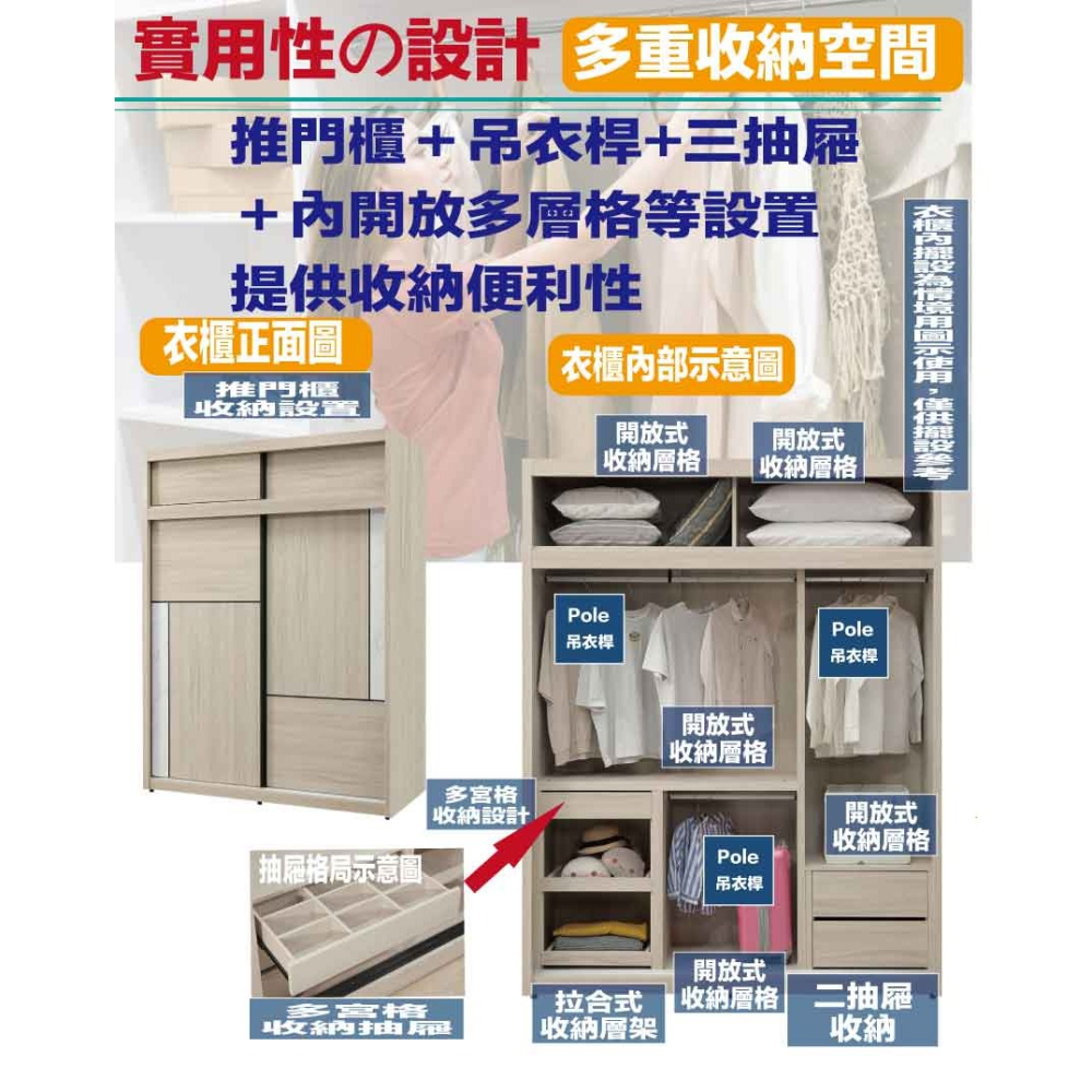 【綠家居】安卡蘭6.1尺多功能加高推門衣櫃組合-細節圖6