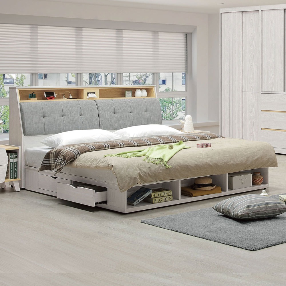 【綠家居】奧布6尺雙人加大亞麻布二抽床台組合(二色可選＋床頭＋二抽床底＋不含床墊)-規格圖11