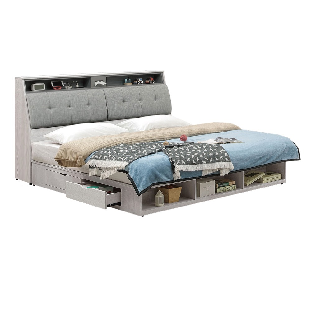 【綠家居】奧布6尺雙人加大亞麻布四抽床台組合(二色可選＋床頭＋四抽床底＋不含床墊)-規格圖11