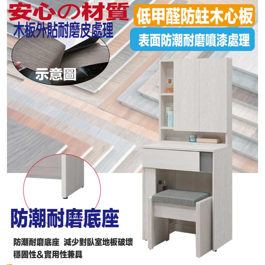 【綠家居】維斯2尺開合鏡面鏡台/化妝台組合(含化妝椅)-細節圖5