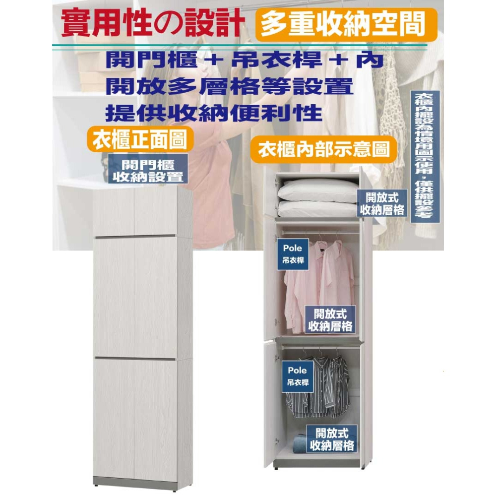 【綠家居】維斯2.5尺六門雙吊加高衣櫃組合-細節圖7