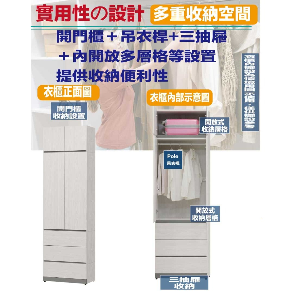 【綠家居】維斯2.5尺四門三抽加高衣櫃組合-細節圖7