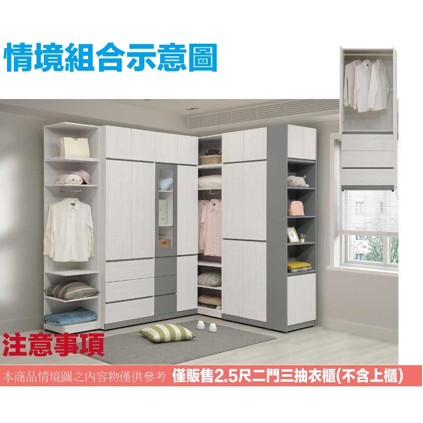 【綠家居】維斯2.5尺二門三抽衣櫃-細節圖10