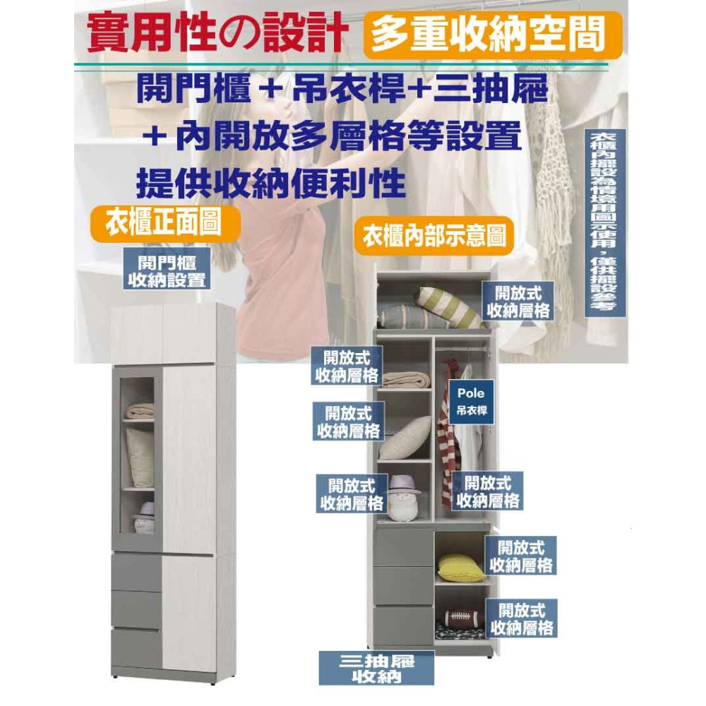【綠家居】維斯2.5尺五門三抽加高衣櫃組合-細節圖7