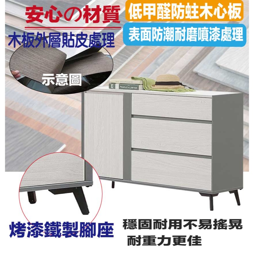 【綠家居】維法4尺開門三抽斗櫃-細節圖5