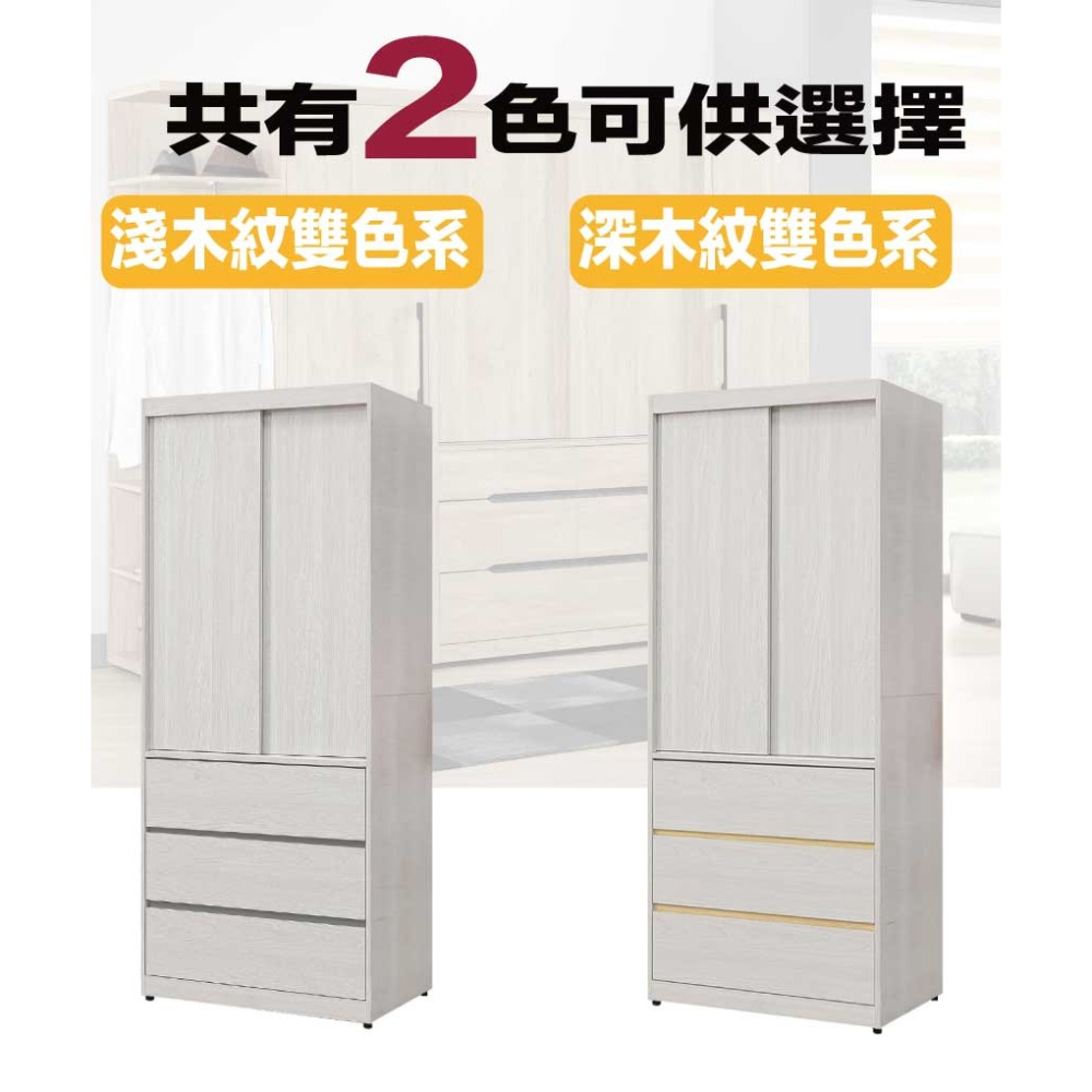 【綠家居】維法2.7尺推門三抽衣櫃(二色可選)-細節圖9